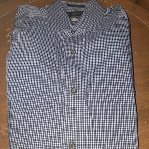 Black Brown 1826 Men's Blue and White Micro-Check Dress Shirt